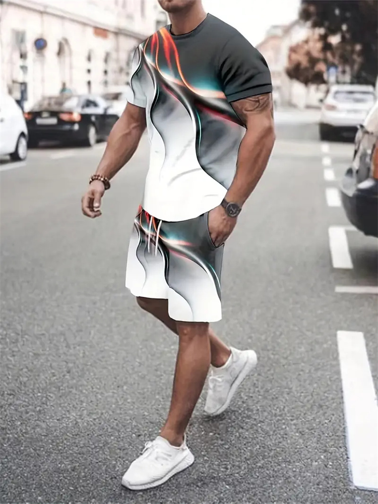 Summer Clothing Cheap - Men Women Gradient Texture T-shirt Two-piece