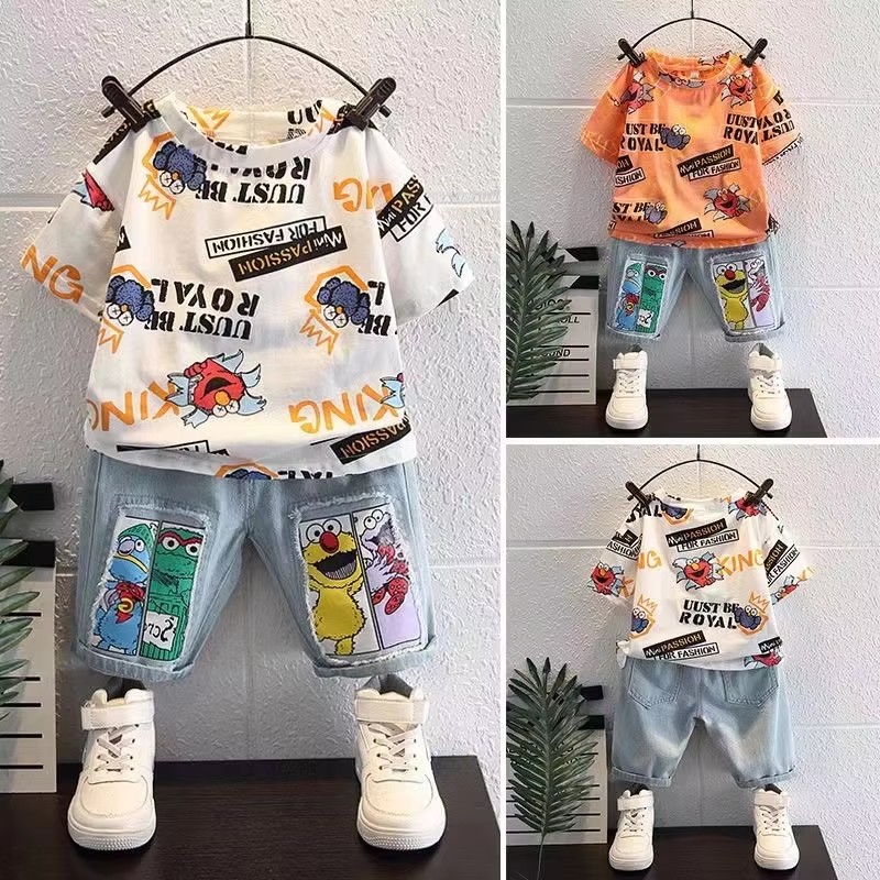 Summer Clothing Drawing For Kids - Cute Cartoon Print Short Sleeve Cotton