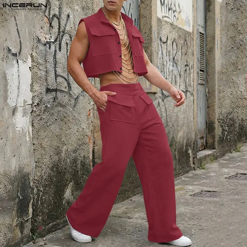Summer Clothing Guys - INCERUN Men Sets Solid Sleeveless Crop