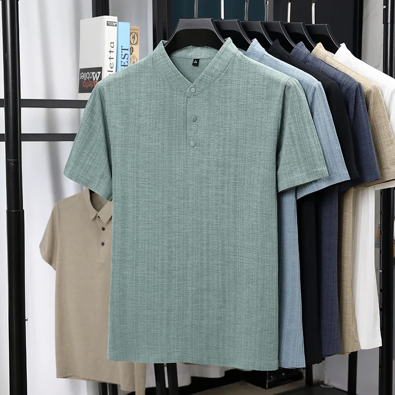 Summer Clothing Guys - Mens Mandarin Collar Half Placket Linen