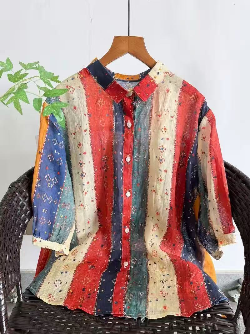 Japan Summer Clothing Women - Bohemian 100% Ramie Shirts and Blouses
