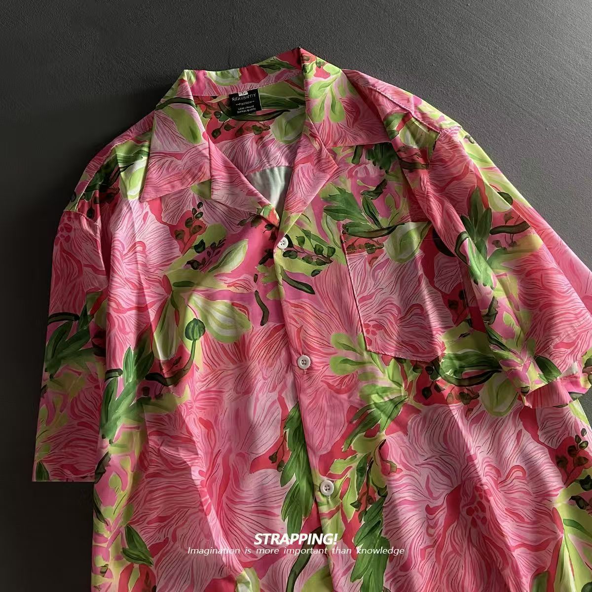 Summer Clothing H&M - Pink Graffiti Floral Cuban Collar Hawaiian