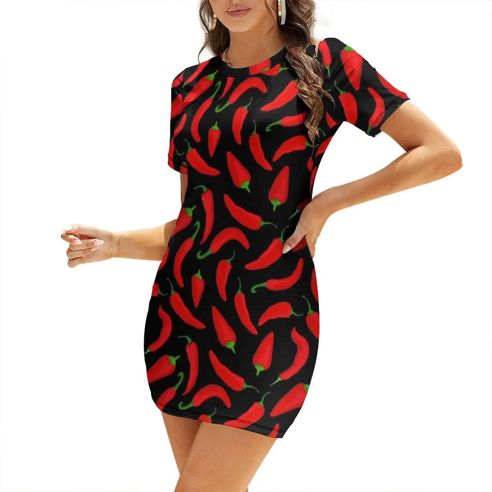 Summer Clothing Online - Red Chilli Pepper Pattern on Black