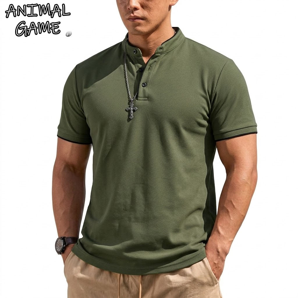 Summer Clothing Guys - Summer Short Sleeve Henley Shirt Men