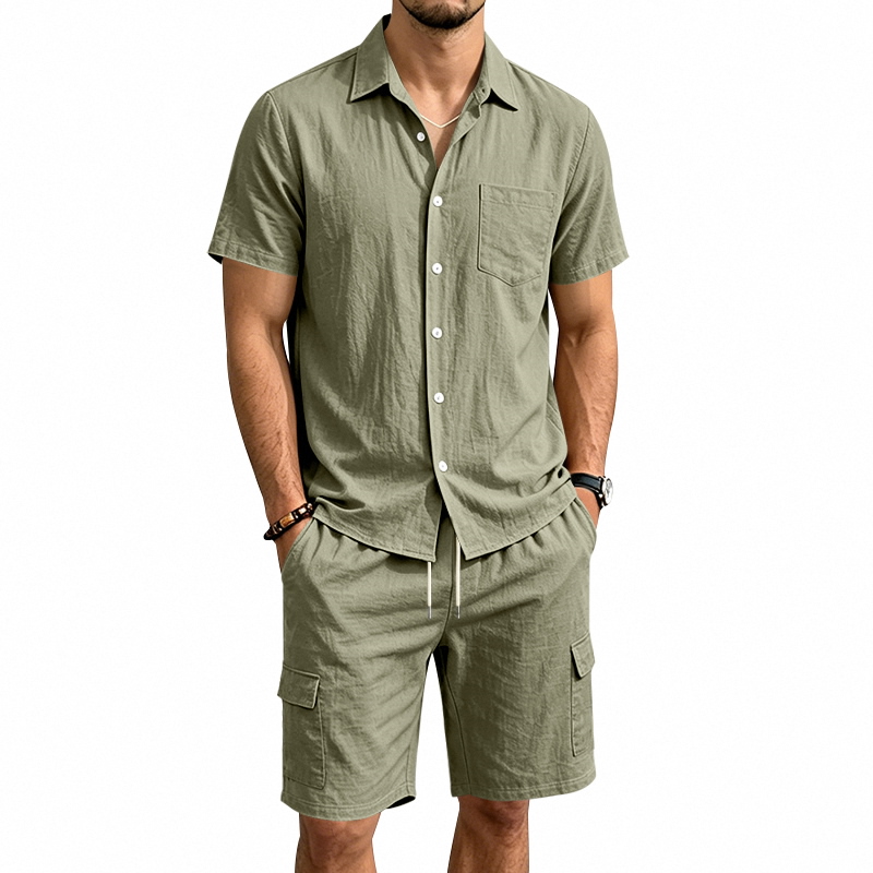Summer Clothing Guys - Men Summer American Linen Two Piece