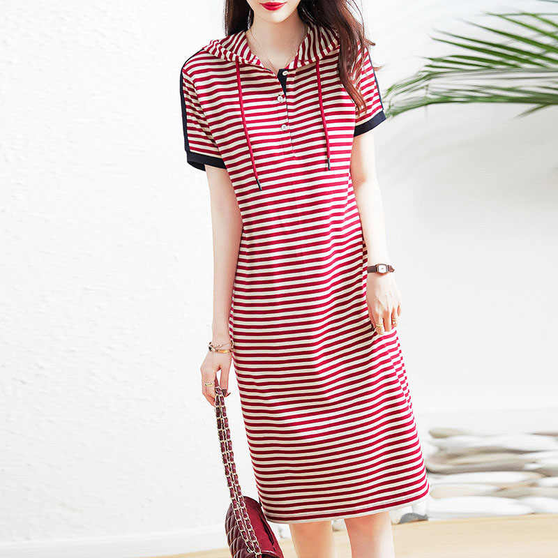Summer Clothing H&M - Female Casual Hooded Striped Printed Dresses