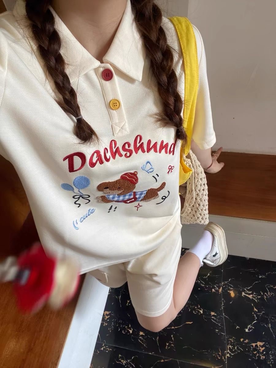 Japan Summer Clothing Women - Kawaii Embroidery Dog Japan Style Polo