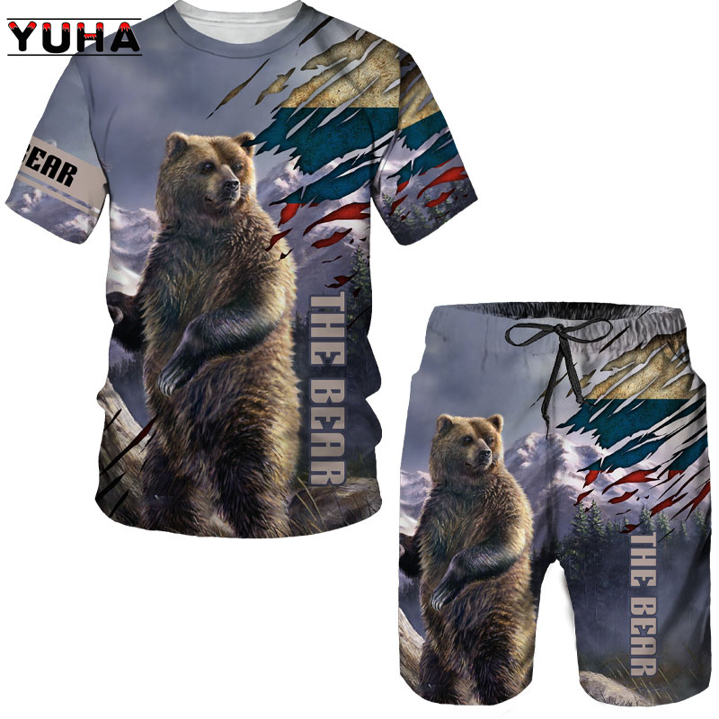 Summer  Bear 3D Printed Men's  - đánh giá và giá Summer Clothing Sets Women