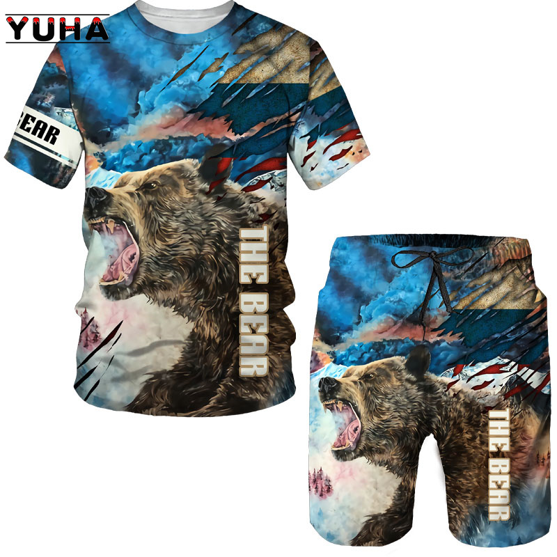 Summer  Bear 3D Printed Men's  - đánh giá và giá Summer Clothing Sets Women