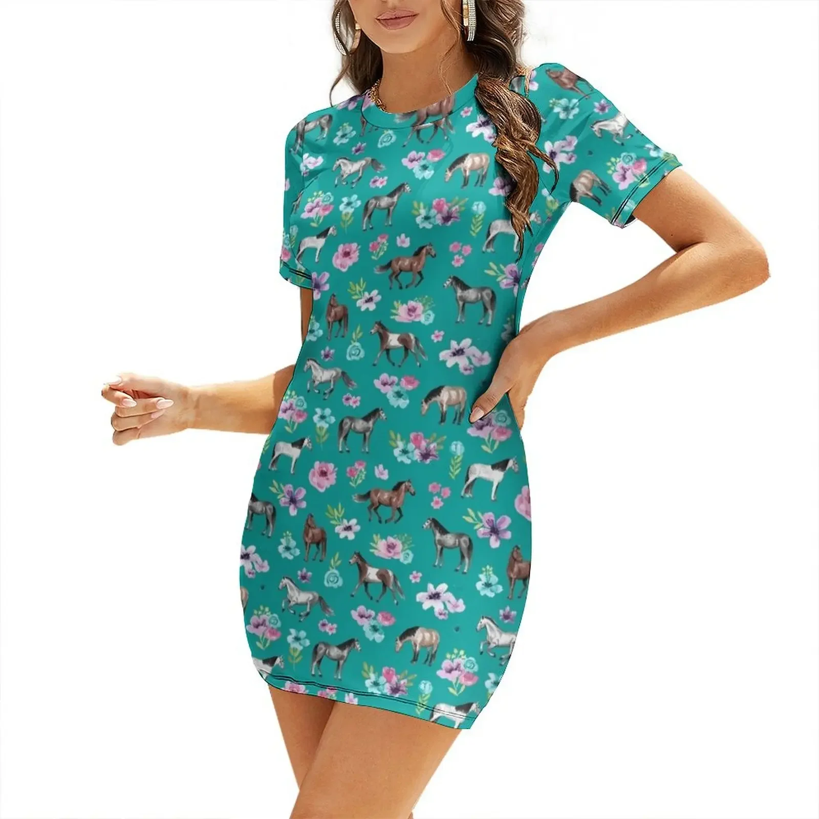 Horses and Flowers on Teal, Tu - đánh giá và giá Summer Clothing Online