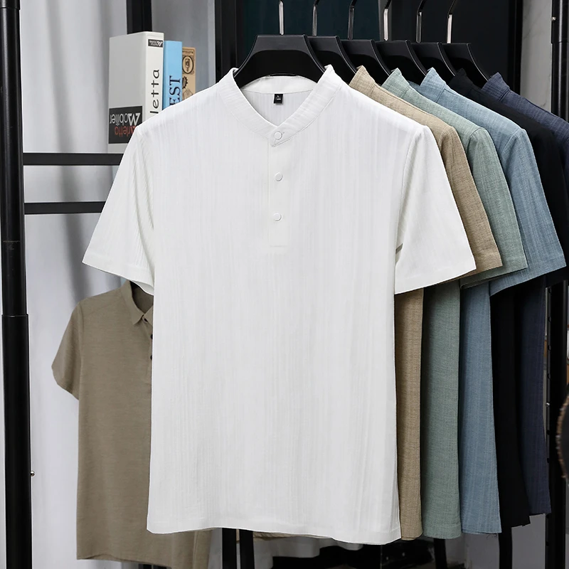Mens Mandarin Collar Half Plac - đánh giá và giá Summer Clothing Guys