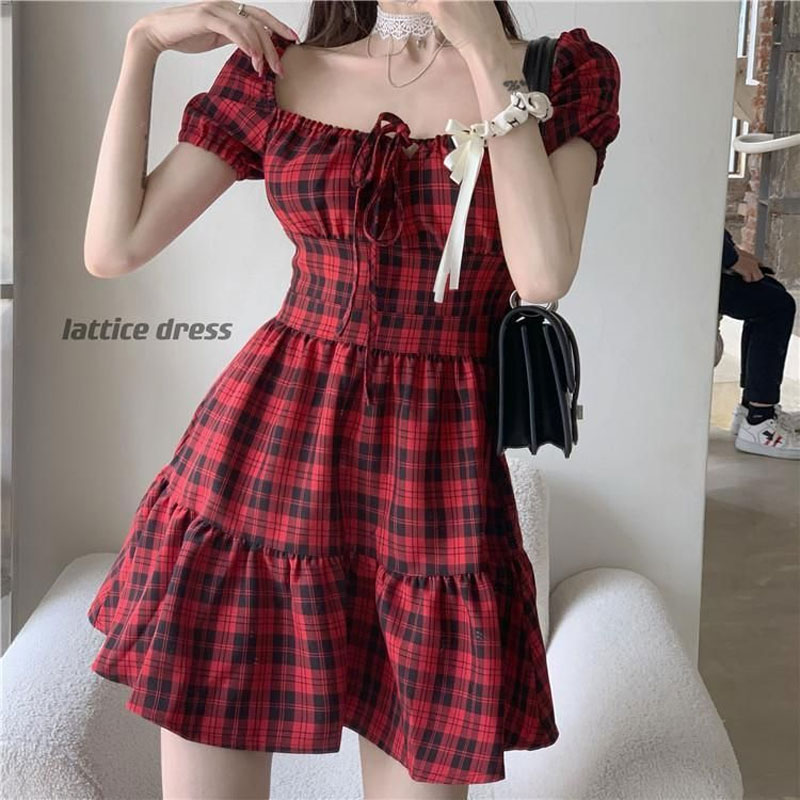 Red Plaid Mini Dress Women's C - đánh giá và giá Summer Clothing Drawing