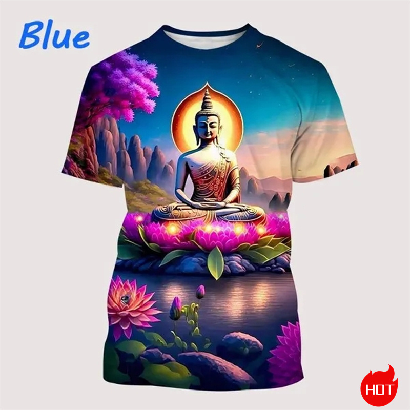 Harajuku 3D Print Buddha Shaky - đánh giá và giá Summer Clothing India