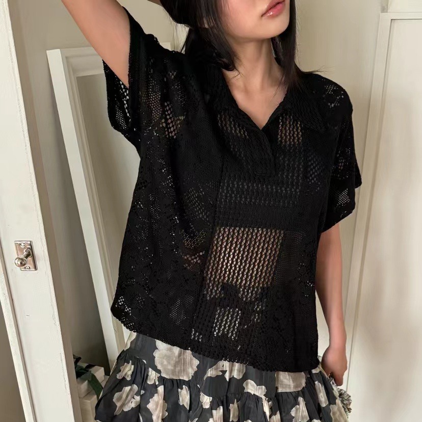 Retro  Collar Lace Shirt Women - đánh giá và giá Summer Clothing Online