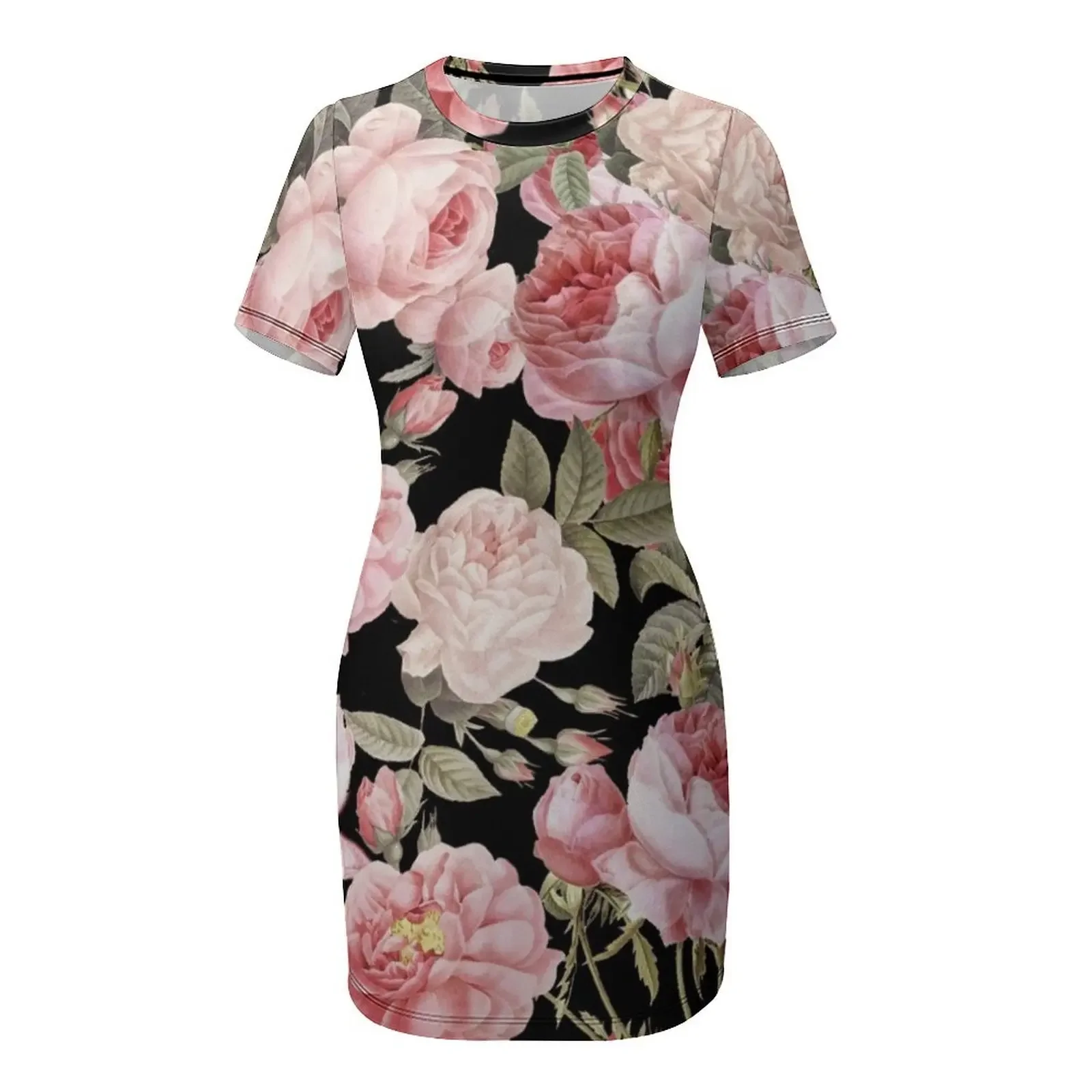 Pink Vintage Roses on Black Sh - đánh giá và giá Summer Clothing Online